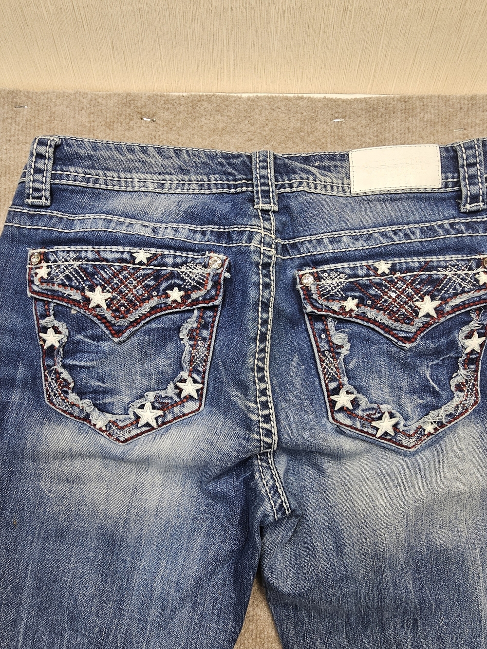 Shyanne Patriot Bootcut Jeans Womens 30L Blue Distressed Star Studded Y2K - Picture 8 of 13